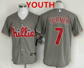 Youth Philadelphia Phillies #7 Trea Turner Grey Cool Base Stitched Baseball Jersey->mlb youth jerseys->MLB Jersey